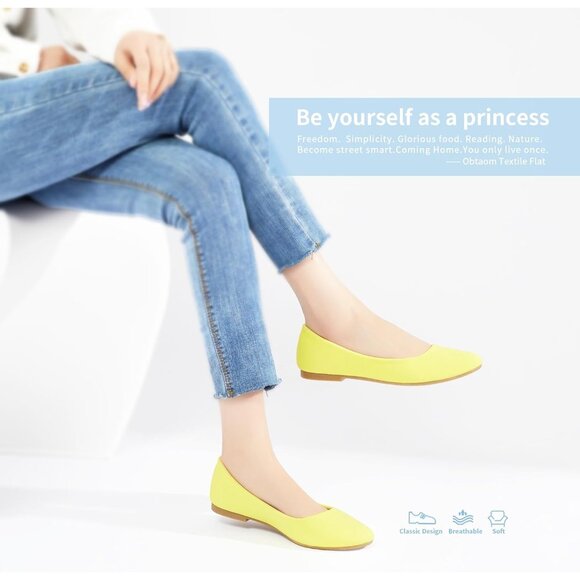 Obtaom Women Mustard Textile Closed Round Toe Slip on Ballet Flats Shoes - Picture 6 of 6